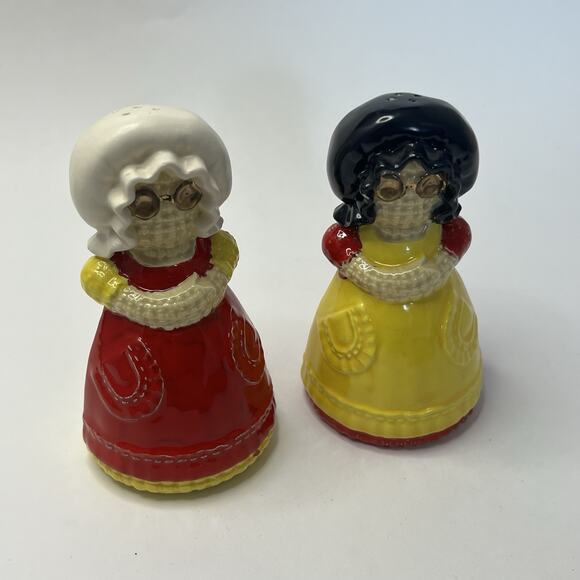 Vintage 1970s P Holt Ceramic Burlap Rag Doll Salt and Pepper Shakers MCM Unique - Picture 2 of 12